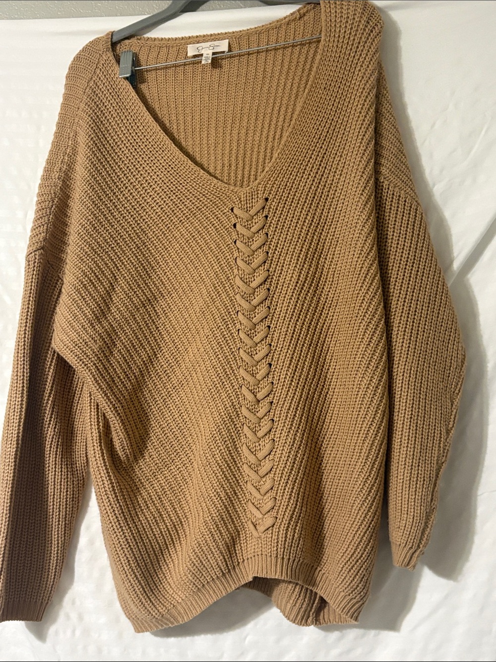 Jessica Simpson Camel Knit Off-the-Shoulder Sweater
